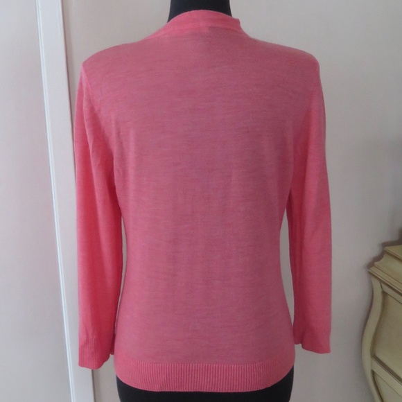 Heather Coral Pink Tory Burch Merino Cardigan, Gold Logo Buttons - Picture 6 of 11